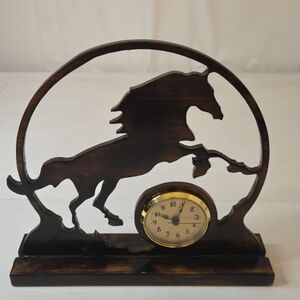 Wooden Horse Clock.  Clock Works and Is Reversible
